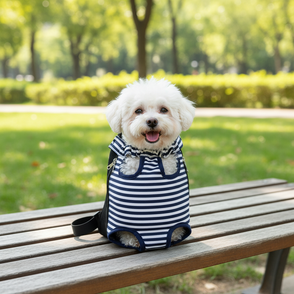 Dog in backpack at park