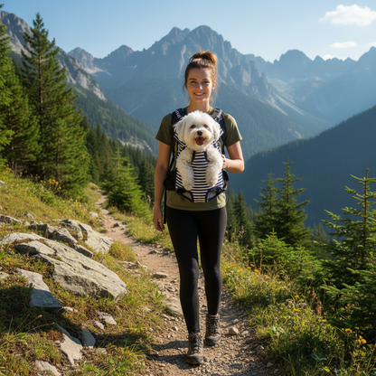 Dog in backpack on hike